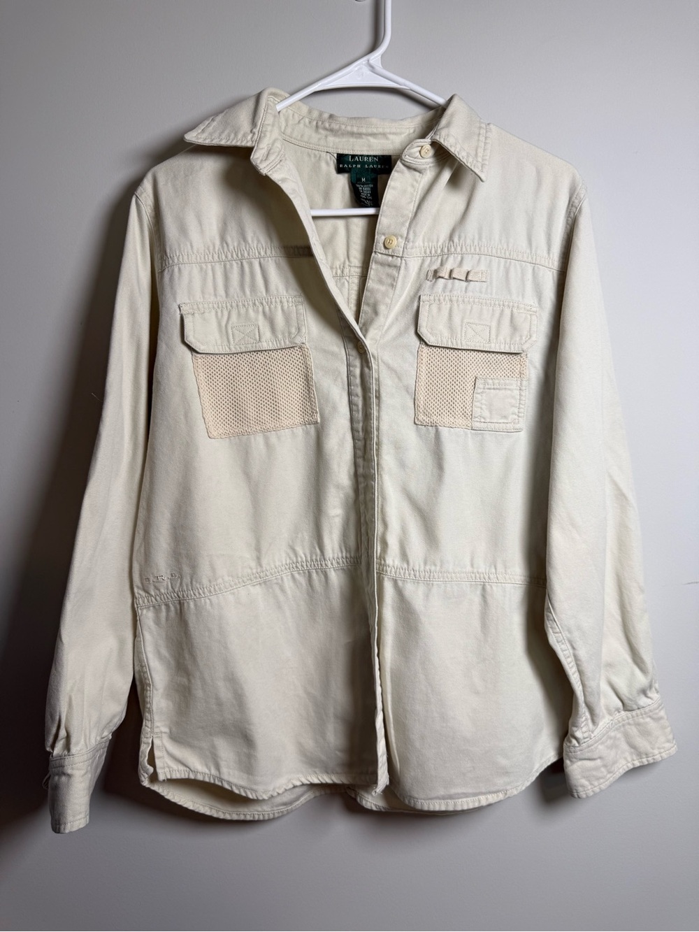 Lauren Ralph Lauren Safari Outdoor Utility Beige Top M Cotton Button-Up Vintage